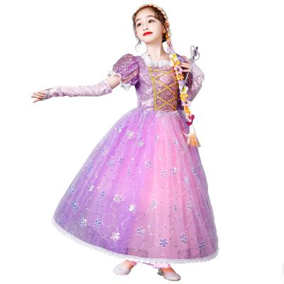 China Hot Selling Cotton Amazon Kids Cosplay Princess Rapunzel Rapunzel Dresses TV Movie Costumes Up Kids Dress Up Dress for sale