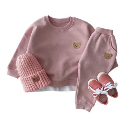 China Wholesale Smart Casual Thick Kids Two Piece Sports Round Neck Bear Embroidery Long Sleeved Unisex Kids Dressing Set for sale