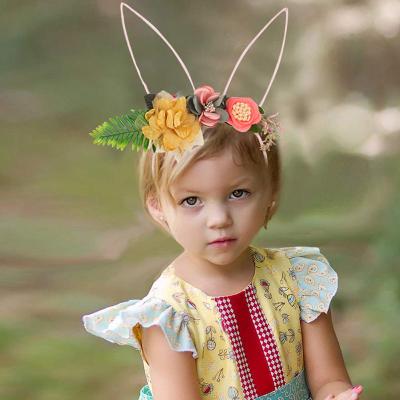 China Fashion New Arrival Baby Rabbit Ear Flower Head Circle Easter Day 2022 Girls Bunny Ear Headband For Kids for sale