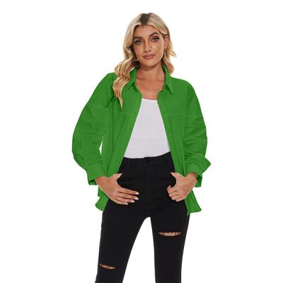 China Breathable Button Down Turn-Down Shirt Modern Women's Green Blouse Long Sleeves for sale