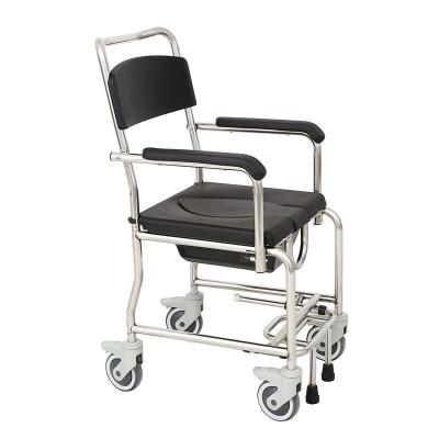 China Lavatory Manual Wheel Chair Steel Light Weight Commode Wheel Chair 65*57*57cm for sale