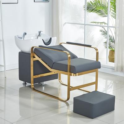 China Modern high quality luxury durable anti split aluminum alloy hair salon wash chair plump soft shampoo bed for sale