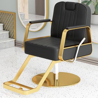 China Modern Men Gold Modern Barber Shop Chair Barber Shop Equipment Chair Salon Hydraulic Arm for sale