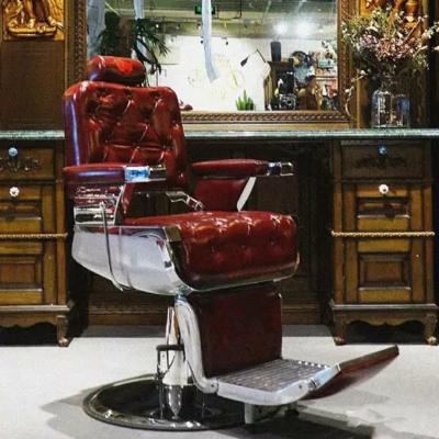 China Industrial Hot Sale Salon Shop Store Stainless Steel Red Green Black Lift Rotate Old Style Vintage Antique Barber Chair for sale