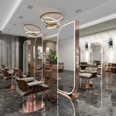 China Beaty Hair Salon Furniture Fashion Luxury Led Light Black Gold Silver Pink Beauty Salon Furniture Wholesale Mirrors for sale