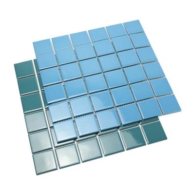 China Modern Blue Color 48x48mm Pool Tiles White Mosaic Glass Porcelain Ceramic Mosaic Tiles for sale