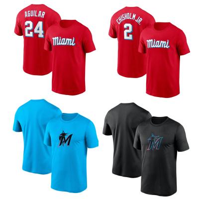 China Custom Made Miami Marlins Baseball Shirt Miami Marlins Baseball Tank Top Antibacterial Sport T-shirt Mens Baseball T-Shirt for sale