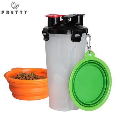 China Travel Sustainable Outdoor Portable Pet Plastic Food And Water Bottle Pack With Collapsible Feeding Bowl for sale