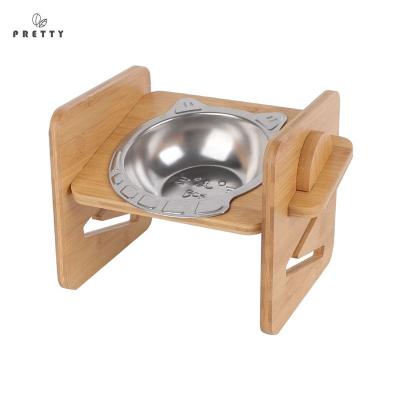 China Food Grade Dog Bowl Cats Dish Metal Dish Pet Supplies Products Stand Stainless Steel Adjustable Bamboo Dog Bowl Stand for sale