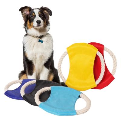 China Sustainable Pet Toy Frisbeed Disc With Hole Customize Multicolor Logo Agility Training Interactive Beach Cotton Frisbeed For Dog for sale