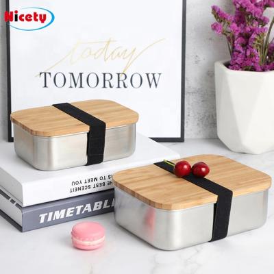 China 100% Environmental Bamboo Freshness Keeping Lid Gift Box For School 18/8 Stainless Steel Bento Lunch Box For Students for sale