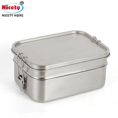 China Nordic Style Customized Eco-Friendly Adult Freshness Preservation 18/8 Ins Stainless Steel 2 Layers Lunch Container Lunch Container With Lock for sale