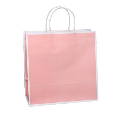 China High Quality Pink Biodegradable Paper Recyclable Recycled Tote Bag Shopping Retail Carry Materials Printed Paper Bags for sale