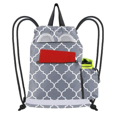 China Gray Geometric Design Sports Drawstring Anti-theft Backpack Beach Workout Travel Swimming Bag For Unisex for sale