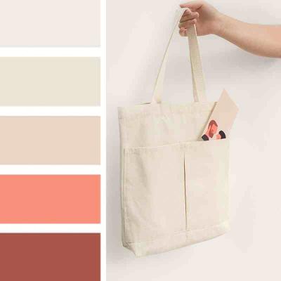 China Nature Cotton Canvas Organic Cotton Canvas Front Two Pockets Strong Handle Tote Shopping Bag for sale