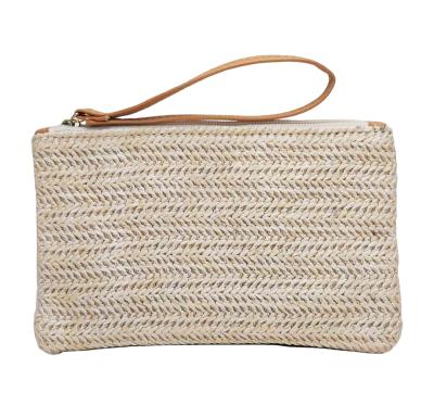 China Waterproof Straw Woven Hand Lady Bag Summer Beach Bags Women's Casual Wallet Hand Pocket Mobile Phone Purses Pinch for sale