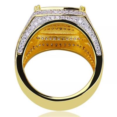 China Other New Gold Plated Full Square Men Diamond Ring European And American Two Color Engagement Ring for sale