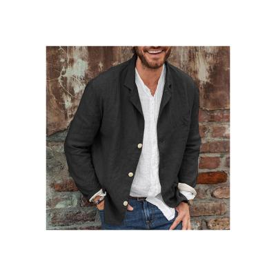 China 2021 hemp European and American men's wear spring and autumn leisure cotton and loose blazer shirt canvas tops for sale