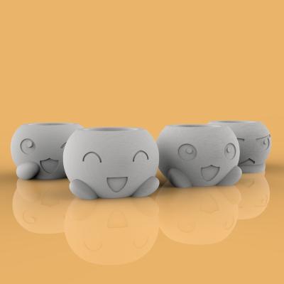 China Cute Long Lifespan Cartoon Flowerpot Mold Silicone Concrete Planter Molds Cement Garden Pot Molds DIY Office Decor Silicone Molds for sale