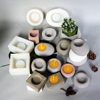 China Long Lifespan Concrete Candlestick Silicone Molds DIY Silicone Mold Mini Pot Concrete Candle Holder Mold for sale