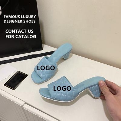 China Newspaper 6cm High Heels Fashion Breathable Luxury Famous Sexy Slippers Summer Genuine Leather Shoes Specially Designed C LOGO Sandals for sale