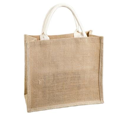 China Custom Soft Beige Tea Eco-Friendly Logo Embroidery Jute Gift Bag Jute Coffee Tote Shopping Bag for sale