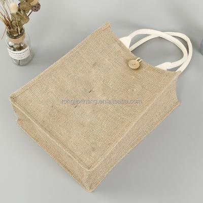 China High Quality Custom Made Beige Coffee Eco-Friendly Logo Jute Gift Bag Soft Tote Shopping Bag for sale