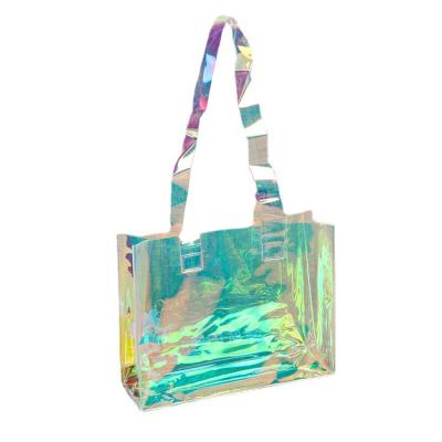 China Recyclable Custom Gift Packaging Bags PVC Tote Bag With Holographic Plastic Logo for sale