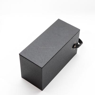 China Recyclable Black Packaging Box Wine Bottle Boxes With Handle For Liquor And Champagne Magnetic Closure Gift Box for sale