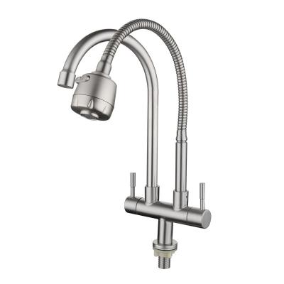 China Double Hose Single Wall Mounted Sanitary Ware Single Cold Water 304 Stainless Steel Bathroom Faucet for sale