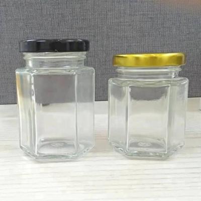 China Honey Pickle Jam Caviar Caviar Hexagon Glass Bottle 80ml 100ml 130ml for sale