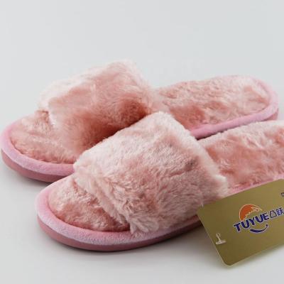 China Fashion Trend Colorful Women Ladies Open Toe Fluffy House Indoor Slides Winter Warm Flat Slippers for sale