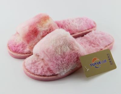 China Fashion Trend Colorful Ladies Winter Open Toe Fluffy House Indoor Women Flat Home Slippers for sale