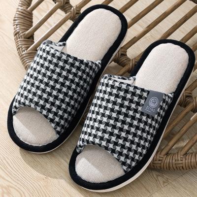 China 2022 fashion trend plaid style nature linen sandals for men and women indoor slippers for sale