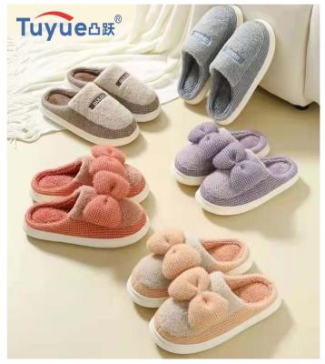 China 2021 Lit Winter Lovers Flip Flops Hotsales Family Cotton With Fur And Bow Slippers Indoor Use for sale