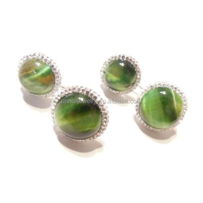 China Tiger Eye Nature Stone Silver Green Set with Czech Crystal Two Ways Wear U Form 925 Sterling Silver Double PearlStud Earring Jewelry for sale