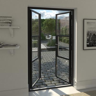 China Black French Door Warm Sealing Lowes Price Metal Glass Sliding Exterior Glass French Doors for sale