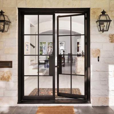 China Lowes Modern Prices French Door Iron Exterior Style Black Metal Glass Sliding French Door Windproof for sale