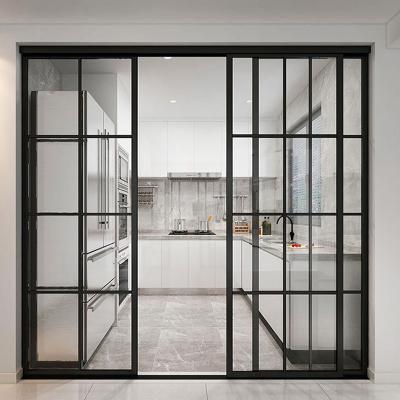 China Black Glass Swing Metal Door Modern Design Iron Casement French Doors Windproof for sale