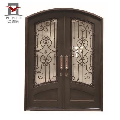 China Modern Luxury Home Door Galvanized Fancy Simple Design With Security Wrought Iron Exterior Glass Front Door for sale