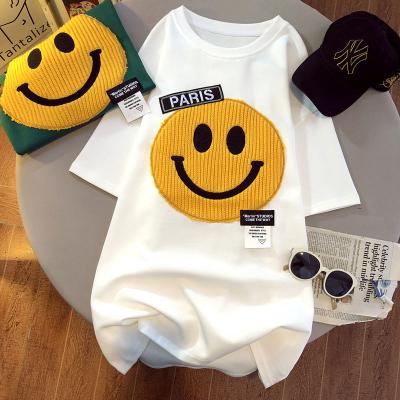 China New style short-sleeved summer new style T-shirt women's smile face belly coat loose anti-pilling large for sale