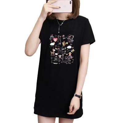 China Breathable New Summer Loose Slit In The Knit Long T-shirt Ladies Short Sleeve Top for sale