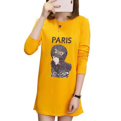 China Loose Large Size Women's Breathable Mid Long T-shirt Millimeter Spring Long Sleeve Low Shirt for sale