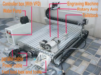 中国 小型 6040 CNC の彫版機械（1.5KW spindle+2.2KW VFD+4 axis+Tailstock） 販売のため