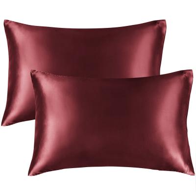 China BEDELITE Anti-Static Wine Red Silky Satin Pillow Cover Colored Satin Pillow Cases For Bedroom for sale