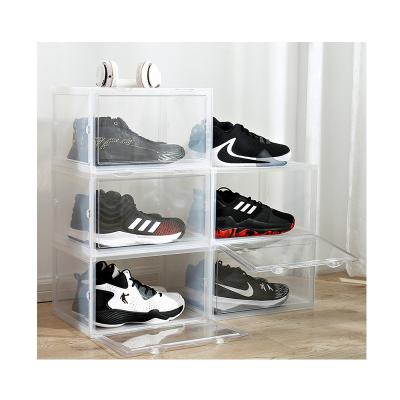 China Deployment shoes drop boxes tl5688 black storage stacksble brand new clear front acrylic shoe box with CE certificate for sale