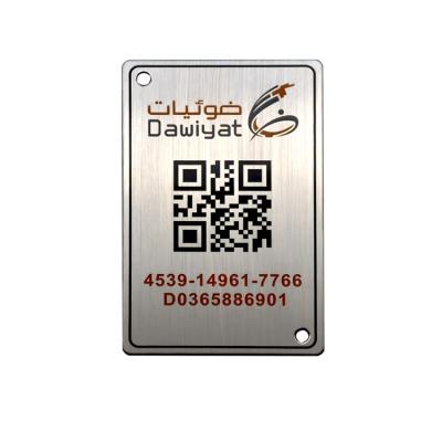 China Manufacture Waterproof Metal Aluminum and Custom Code 39 and Code 128 Asset Tag Barcode Stainless Steel Nameplate for sale