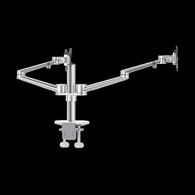 China Convertible Black Metal Dual Bracket Metal Shock Absorber Dual Monitor Arm 2 Monitor Double White Sliver Factory Wholesale for sale