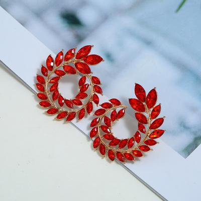 China Custom Made Eco-Friendly Leaf Zircon Stud Earrings Exaggerated Feather Earrings Branch Rhinestone Leaf Hanging Earrings for sale