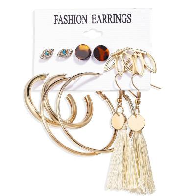 China Eco-Friendly Tassel Earrings Sets Exaggerated C-Shaped Pearl Dangle Earrings Sets Jewelry For Women for sale